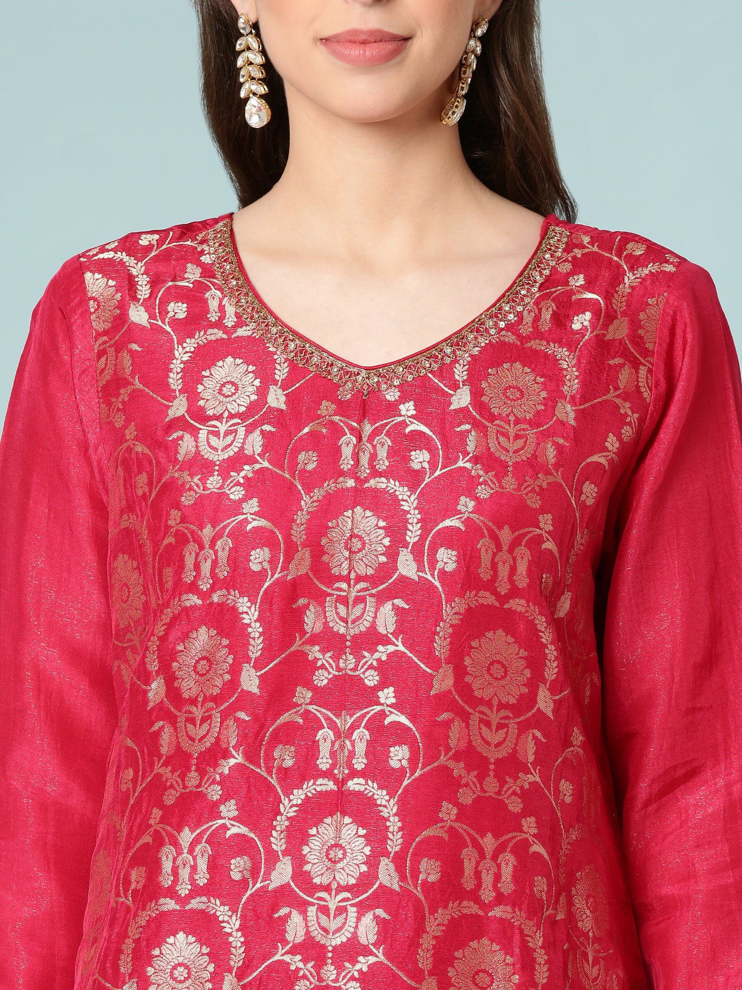 Rani Pink Silk Digital Print Three Piece Set - Image 4