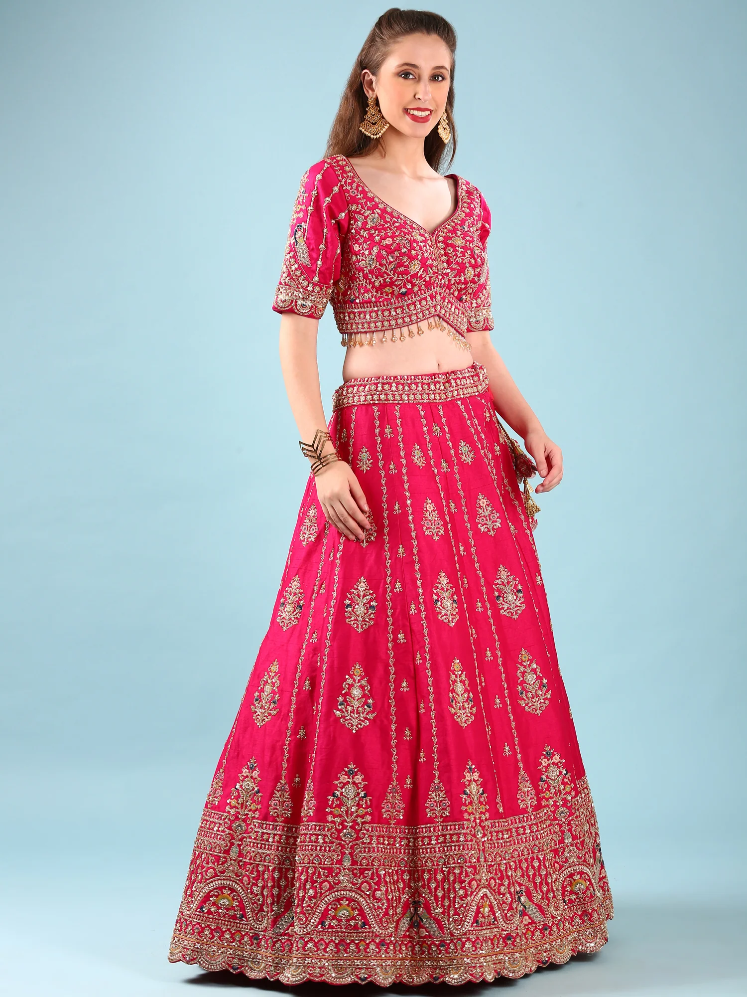 Rani Pink Silk Hand Embroidery Ghagra Set - Image 2