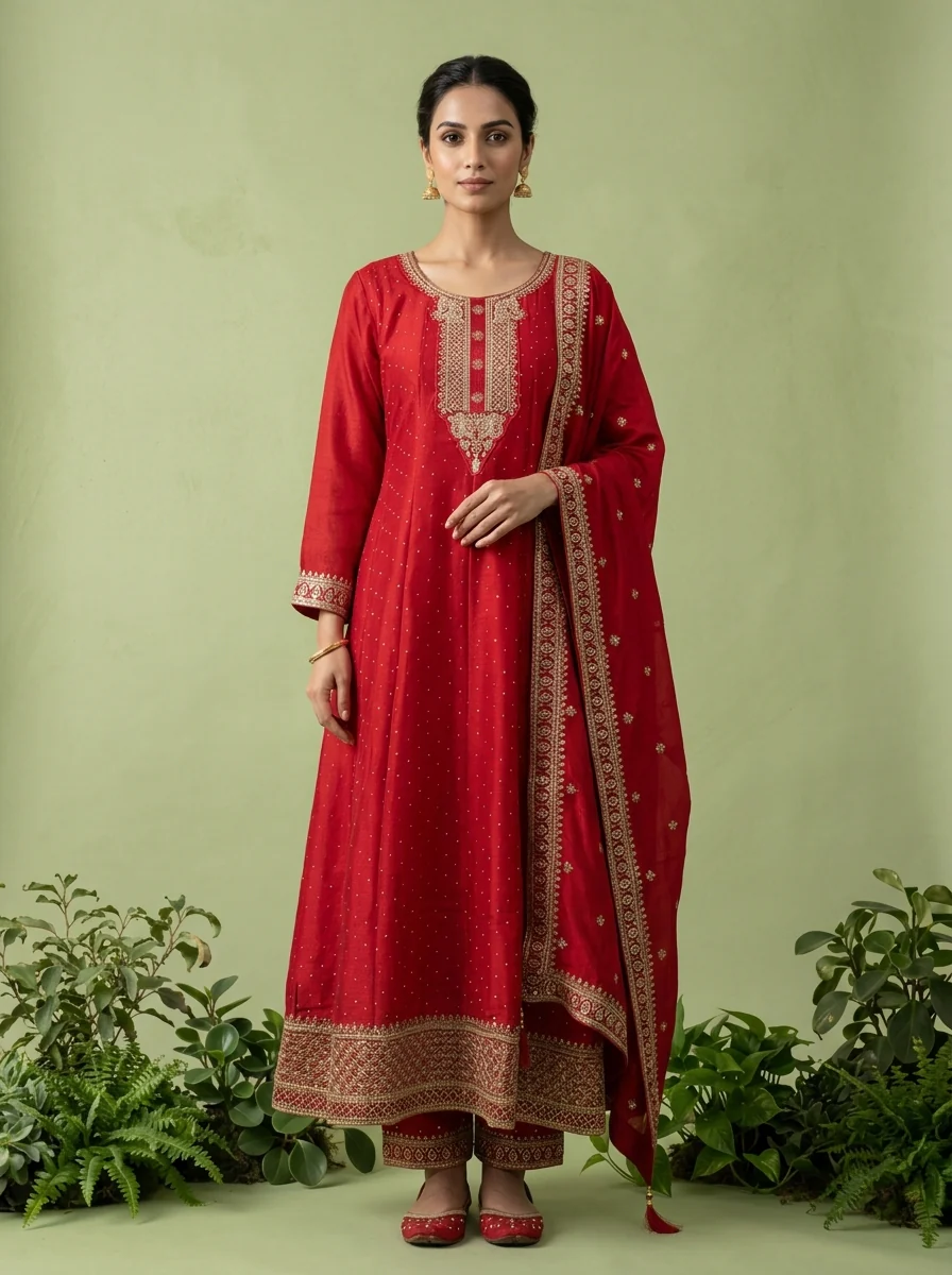Rani Pink Silk Zari Embroidery Three Piece Set - Image 2