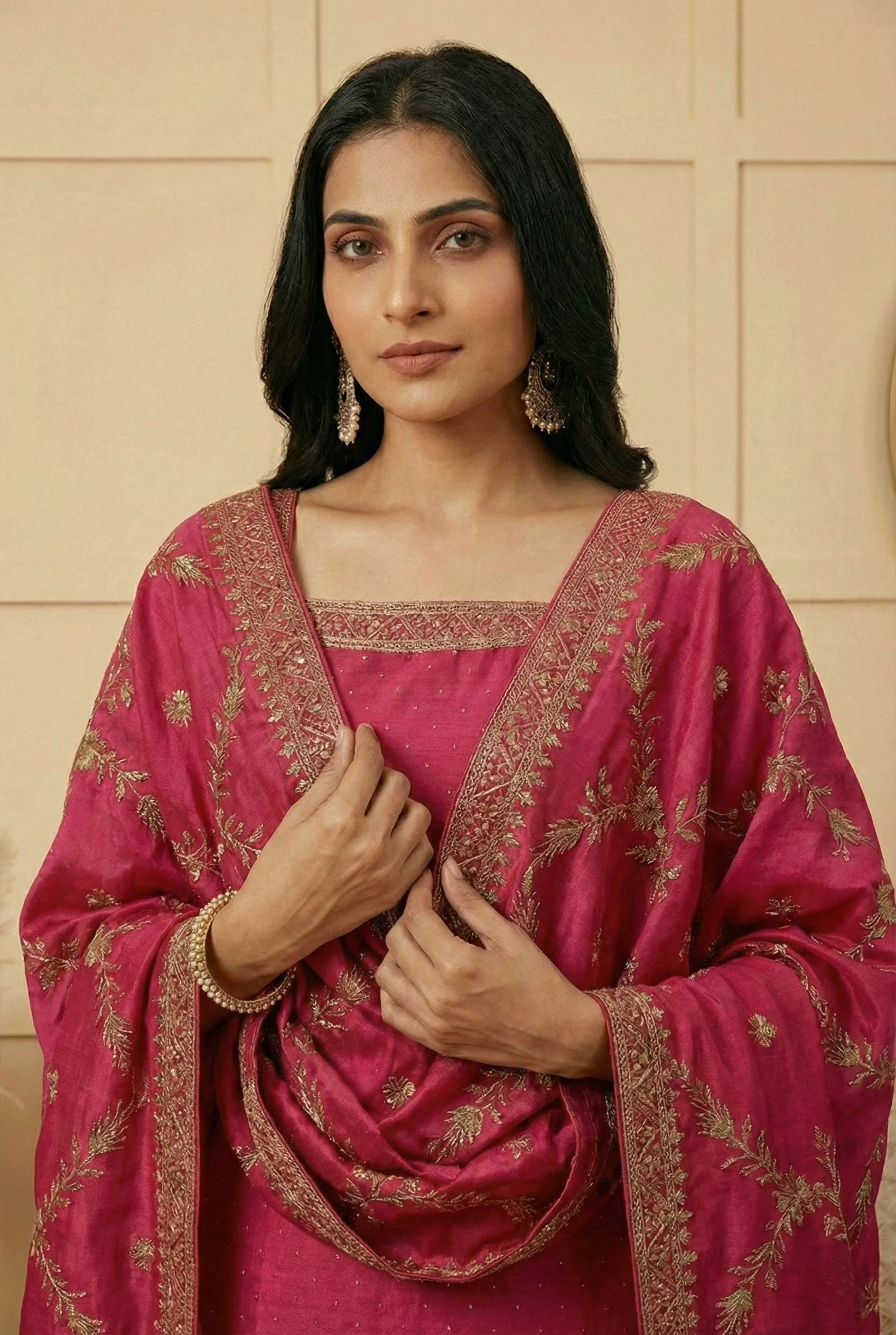 Rani Pink Vichitra Silk Embroidery Three Piece Set - Image 3
