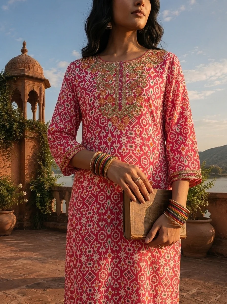 Rani Rayon Geometric Printed Kurta - Image 4