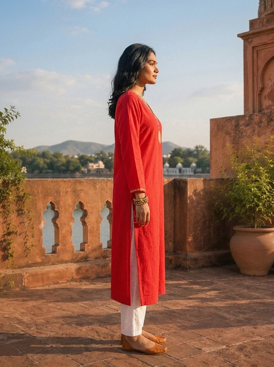 Rani Rayon Gold Zari Mandala Embroidered Kurta - Image 3