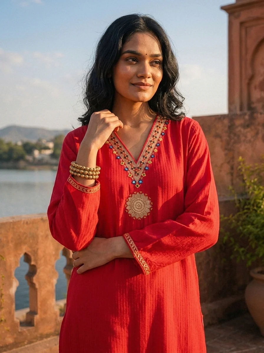 Rani Rayon Gold Zari Mandala Embroidered Kurta - Image 4