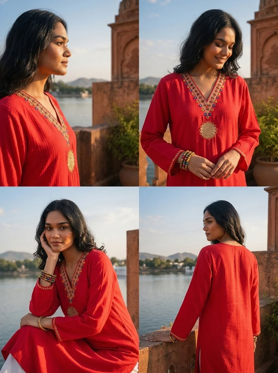 Rani Rayon Gold Zari Mandala Embroidered Kurta - Image 5
