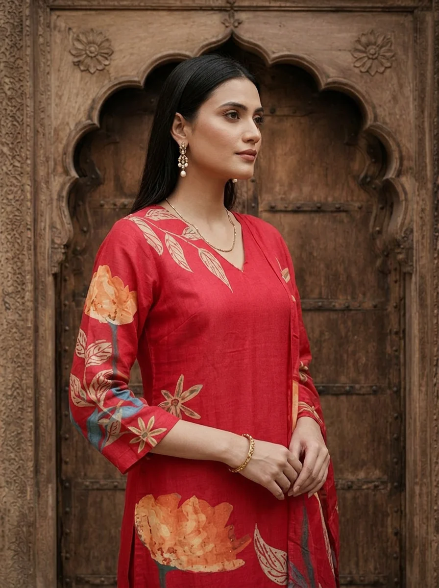 Rani Silk Floral Printed Three Piece Set - Image 4