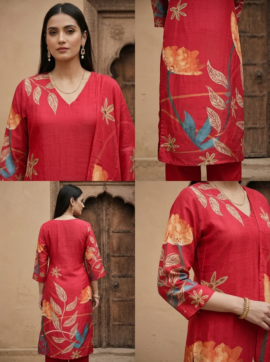 Rani Silk Floral Printed Three Piece Set - Image 5