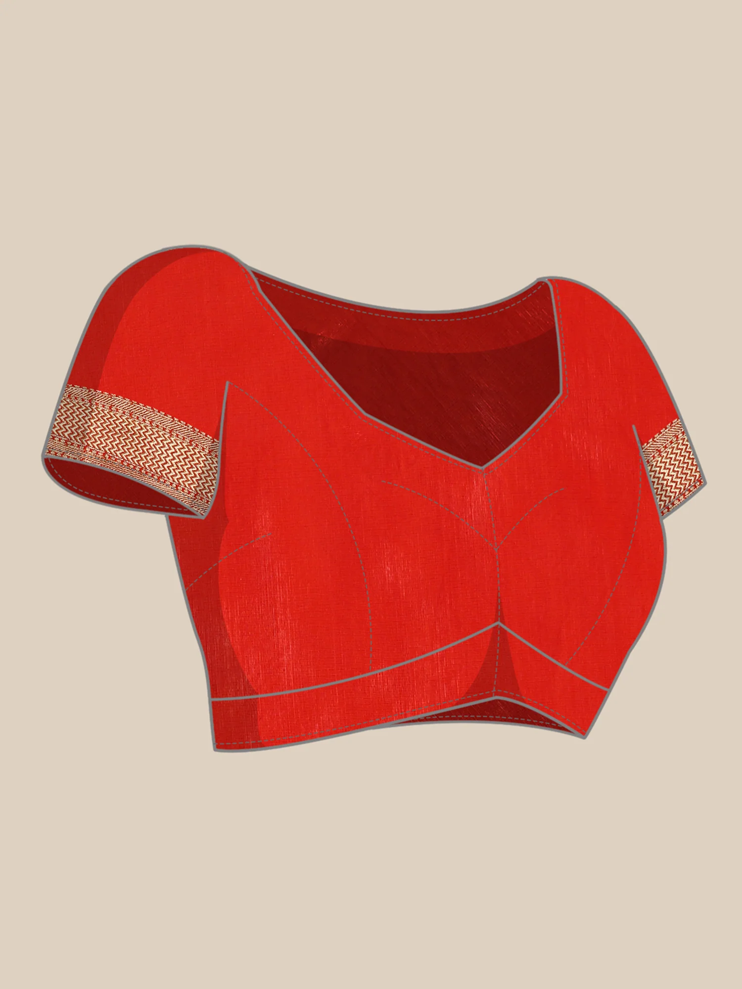 Red and gold silk saree with peacock booti pallu - Image 8