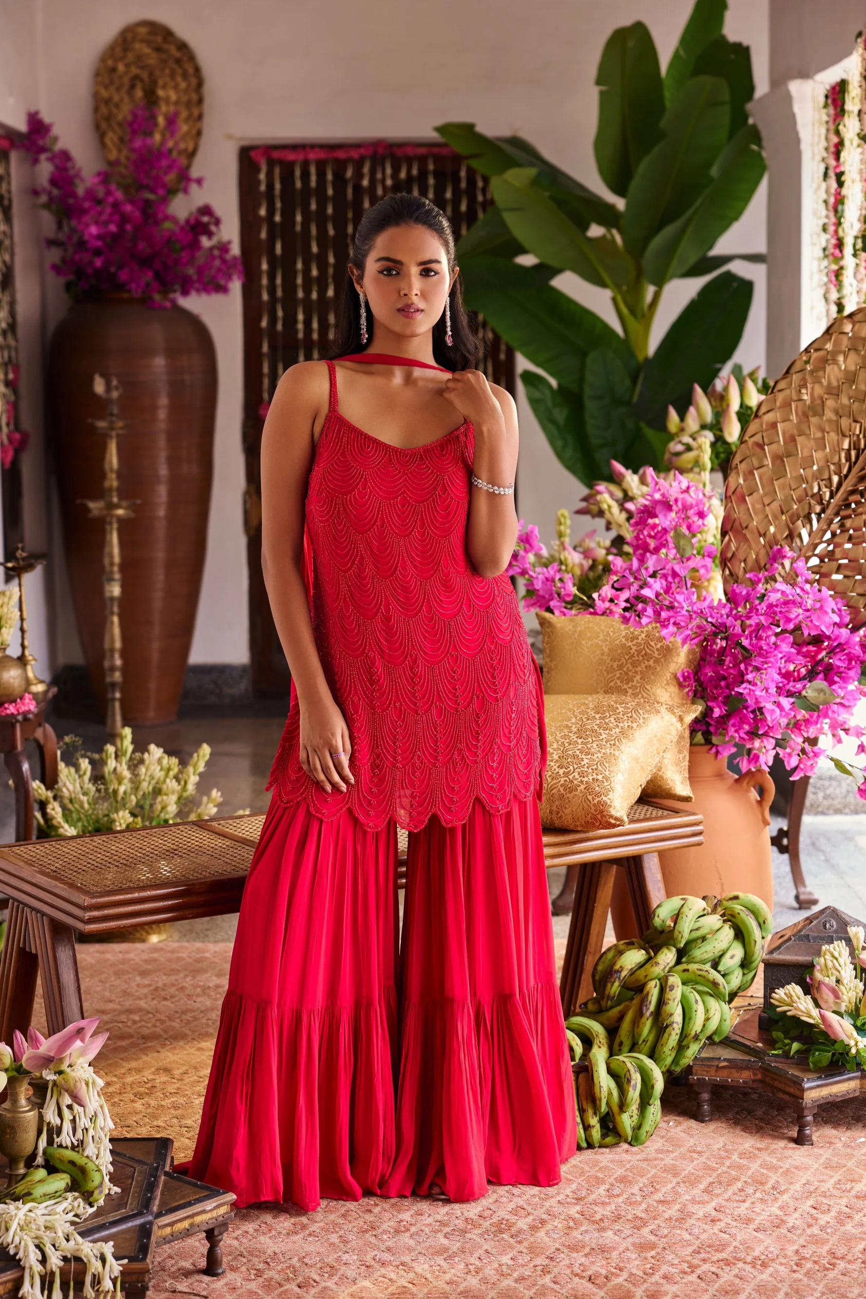 Red Georgette Heavy Embroidery Palazzo Set - Image 2