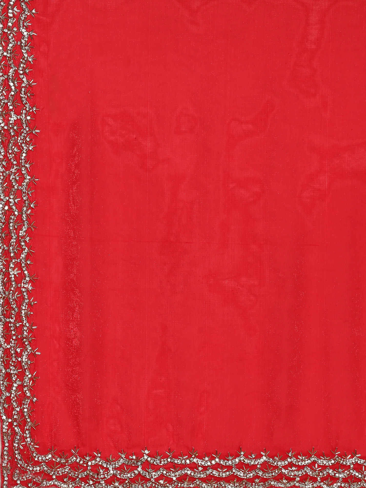 Red Jimmy saree with pearls & cut Dana embroidery - Image 5