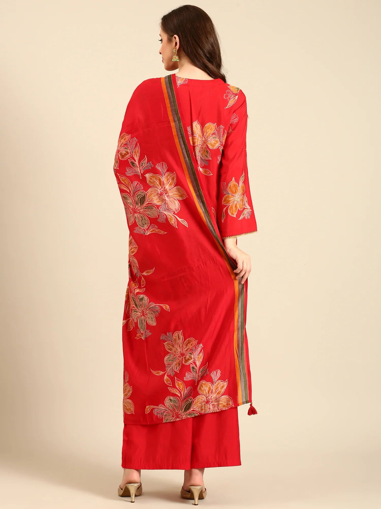 Red muslin three piece suit set - Image 3