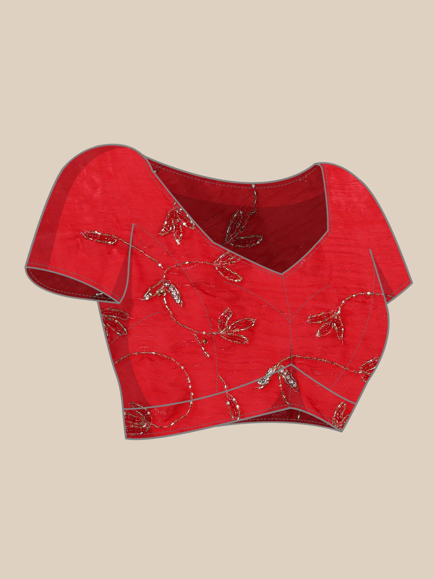 Red pink Jimmy saree with cut dana & Swarovski hand embroidery - Image 6