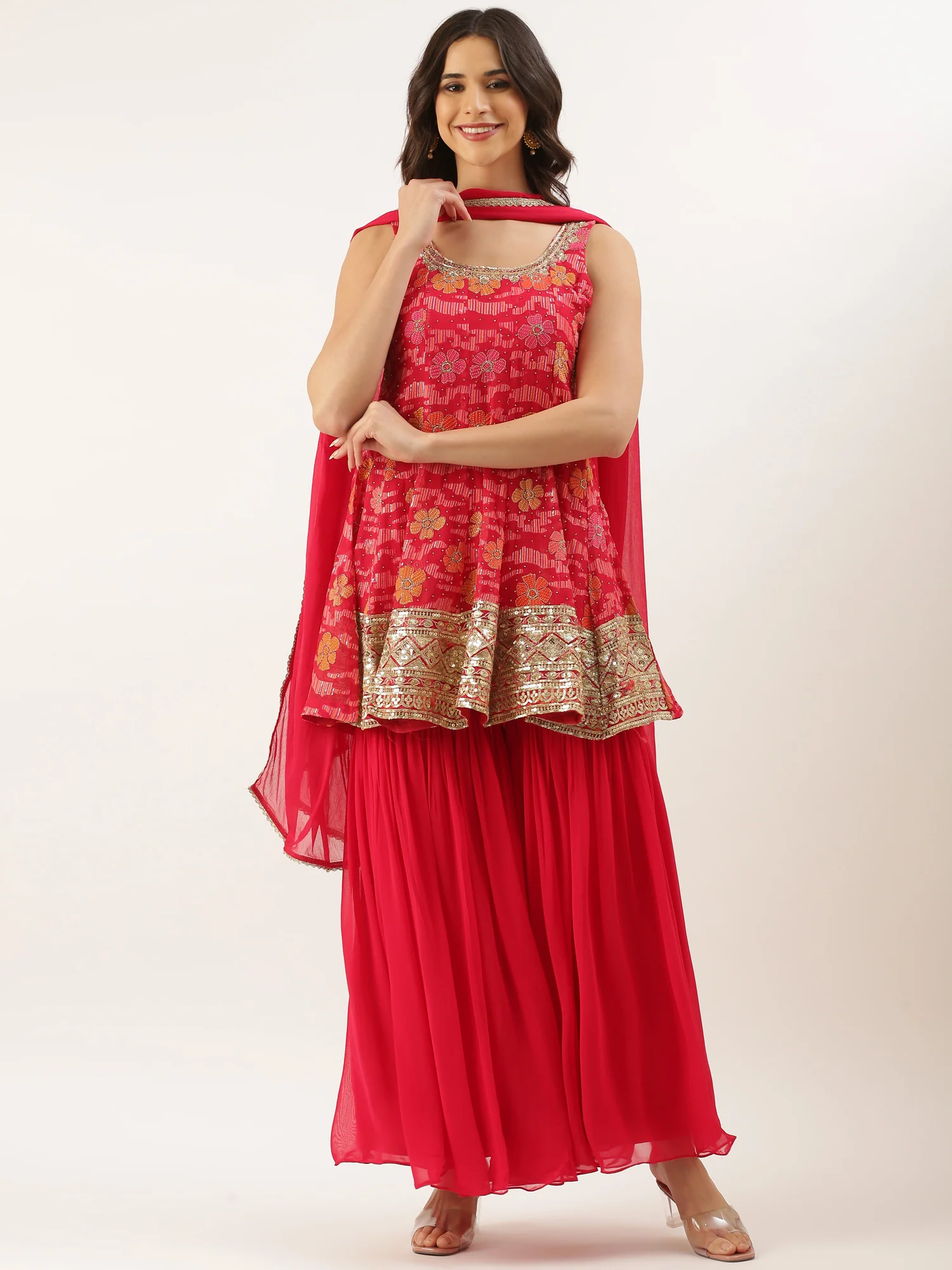 Red Printed Georgette Peplum - Image 2