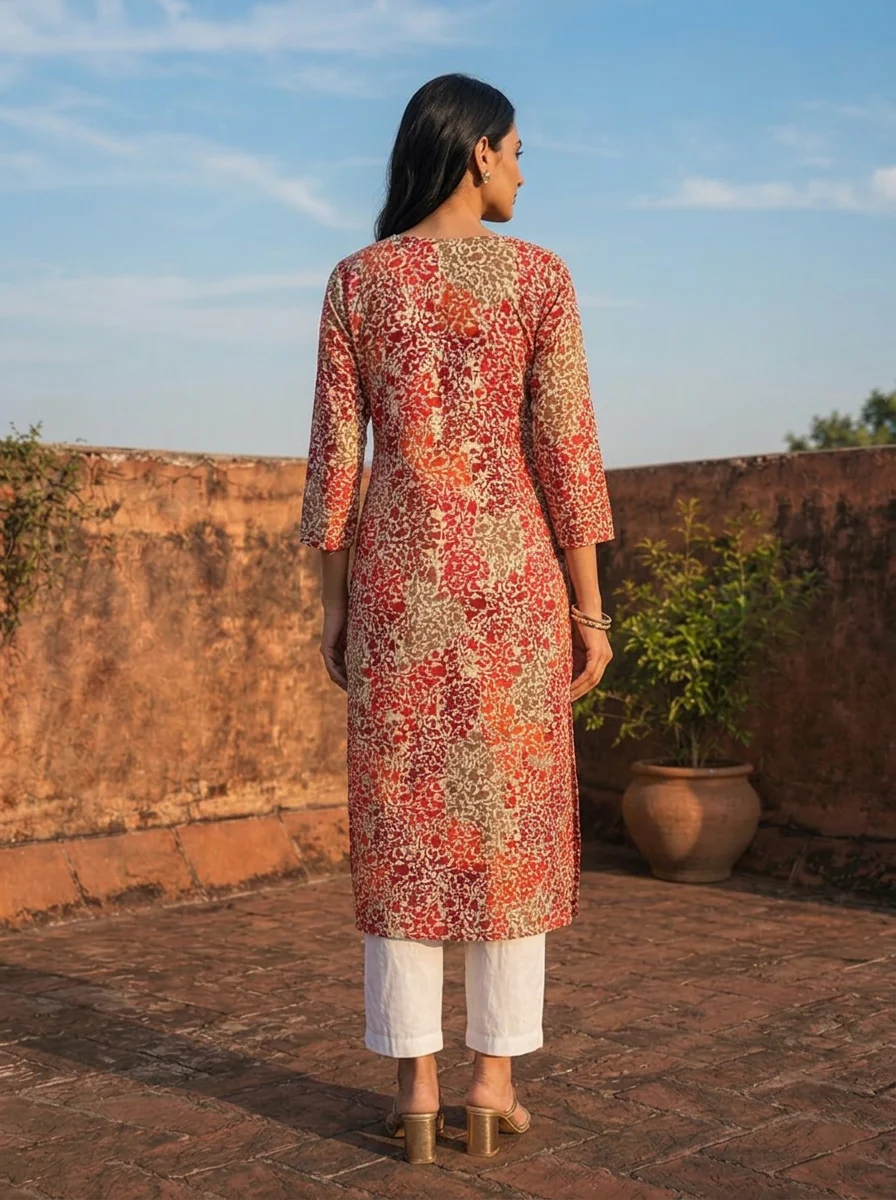 Red Rayon Abstract Floral printed Kurta - Image 2