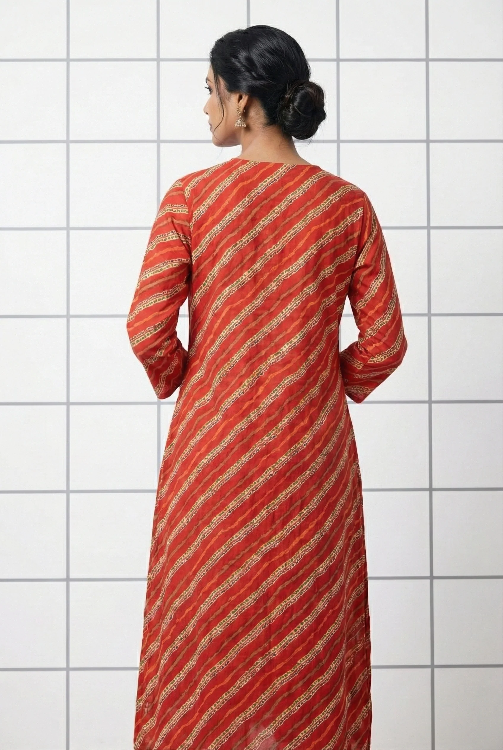 Red Rayon Striped Ethnic Long Kurta - Image 3