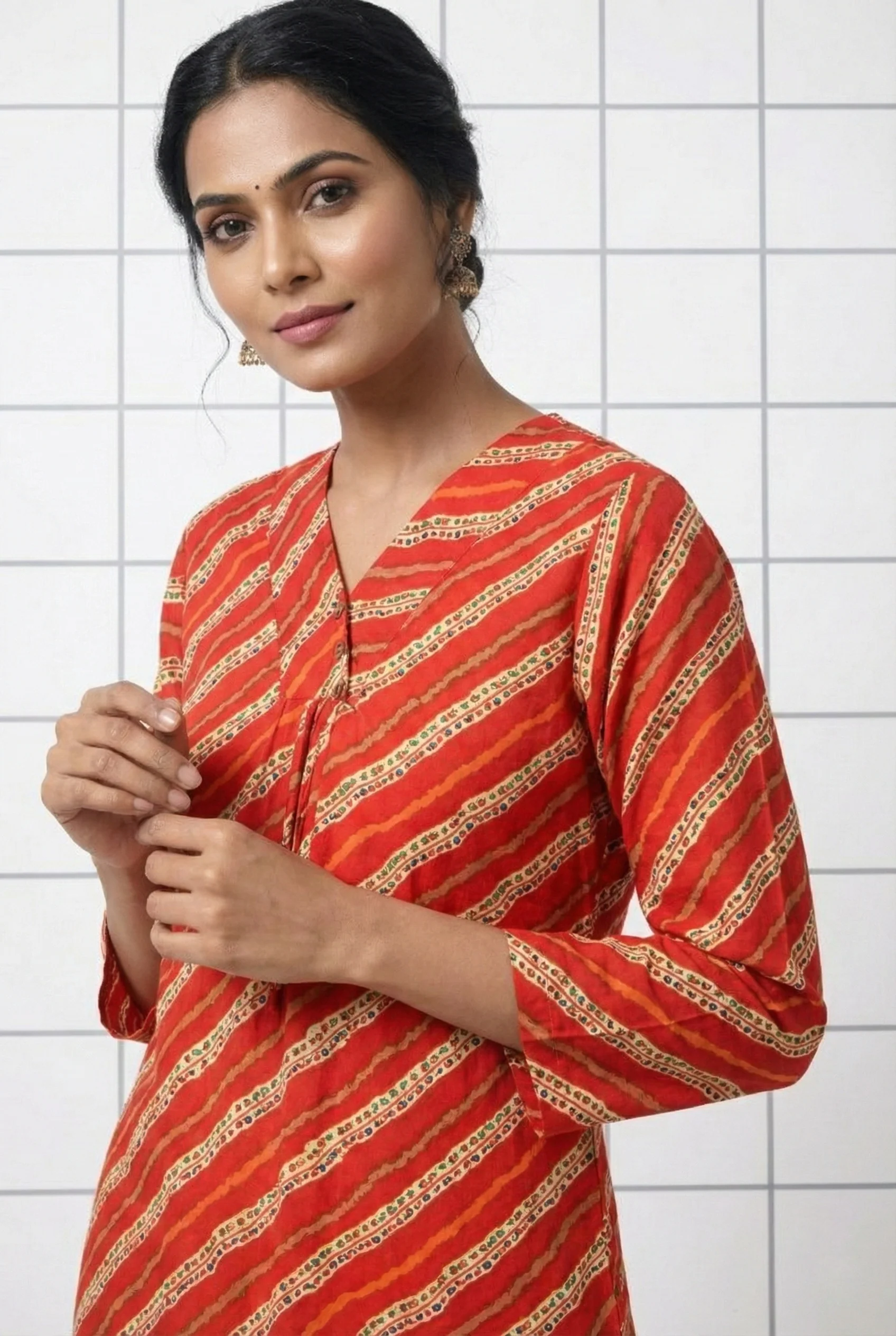 Red Rayon Striped Ethnic Long Kurta - Image 4