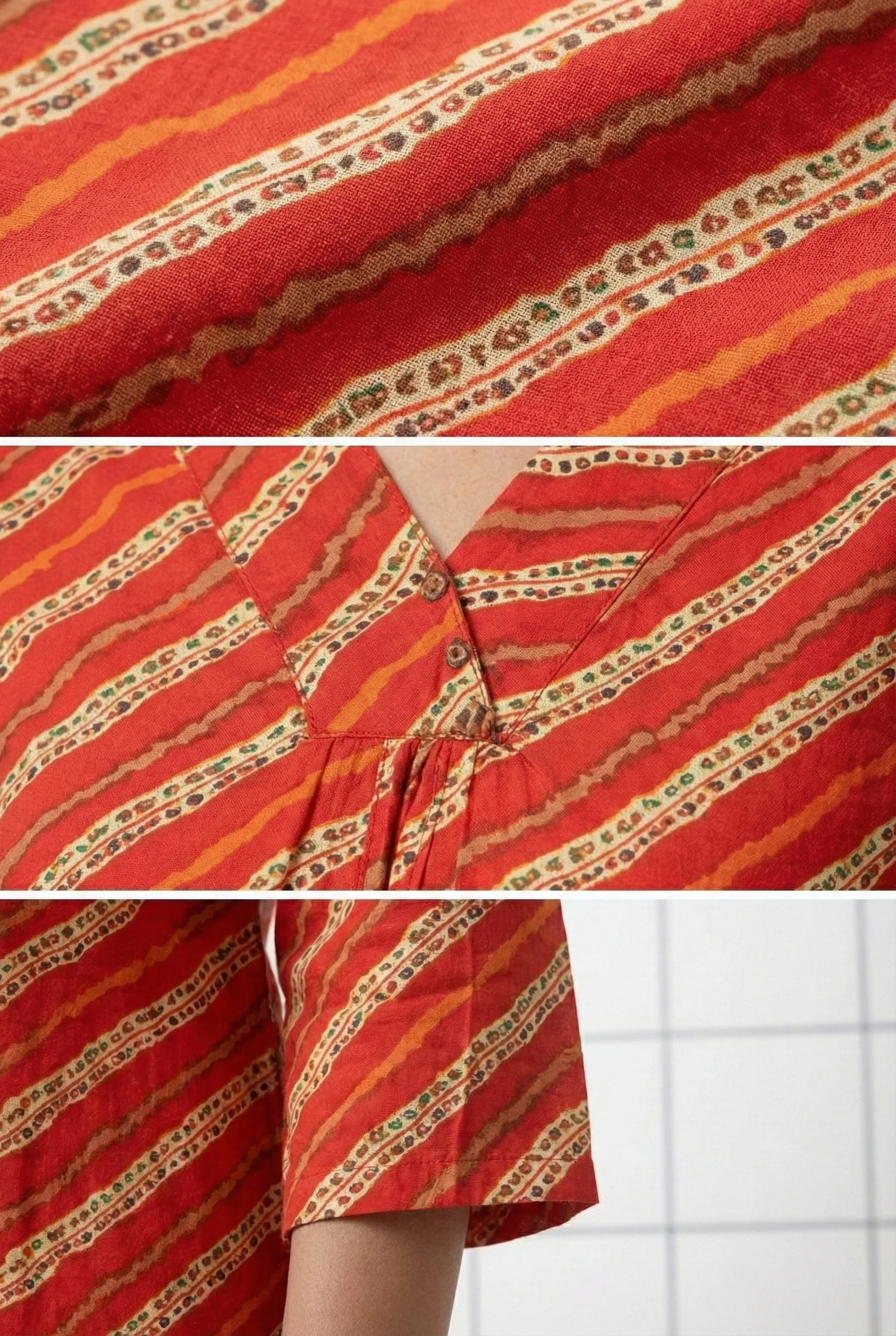 Red Rayon Striped Ethnic Long Kurta - Image 5