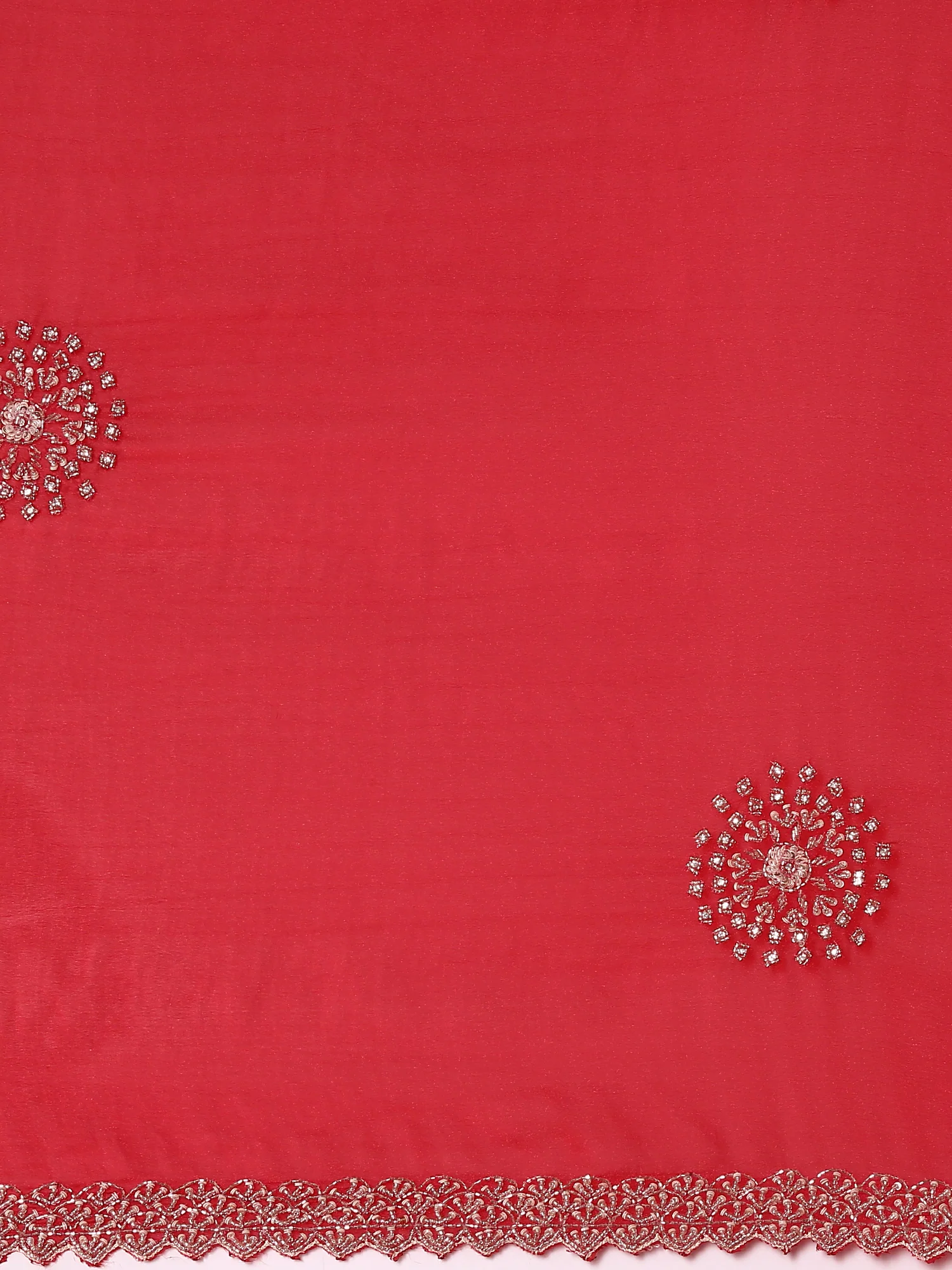 Red Satin Aari Embroidery Saree - Image 5