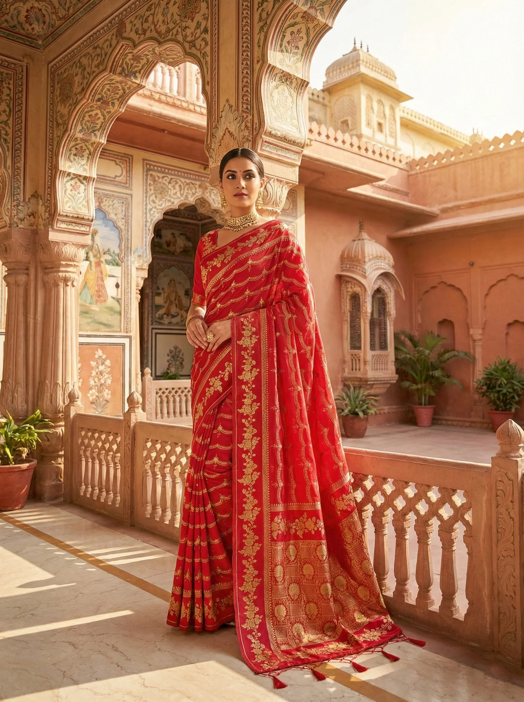 Red Silk Floral Digital Printed Saree