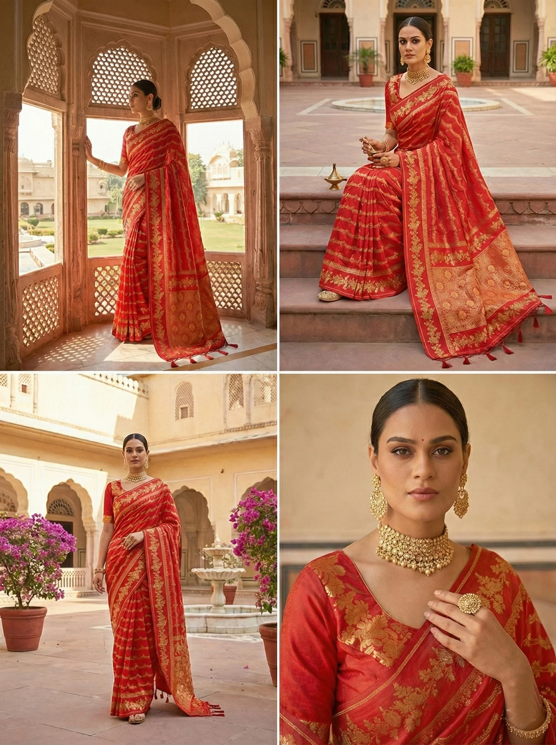 Red Silk Floral Digital Printed Saree - Image 2