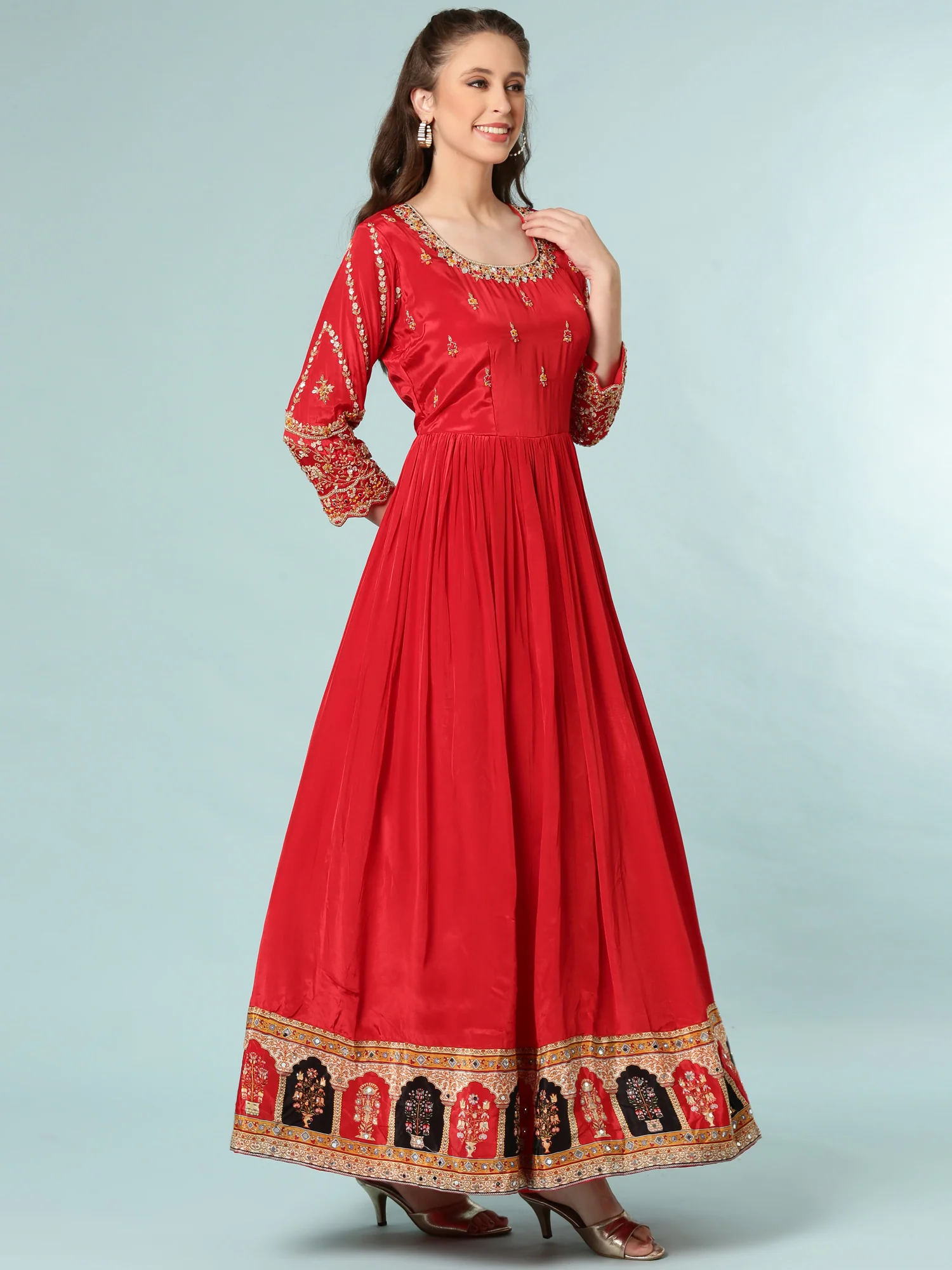 Red Tissue Anarkali Set - Image 2