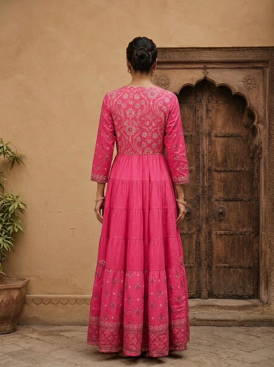 Rose Pink Cotton Floral Printed Dress - Image 2
