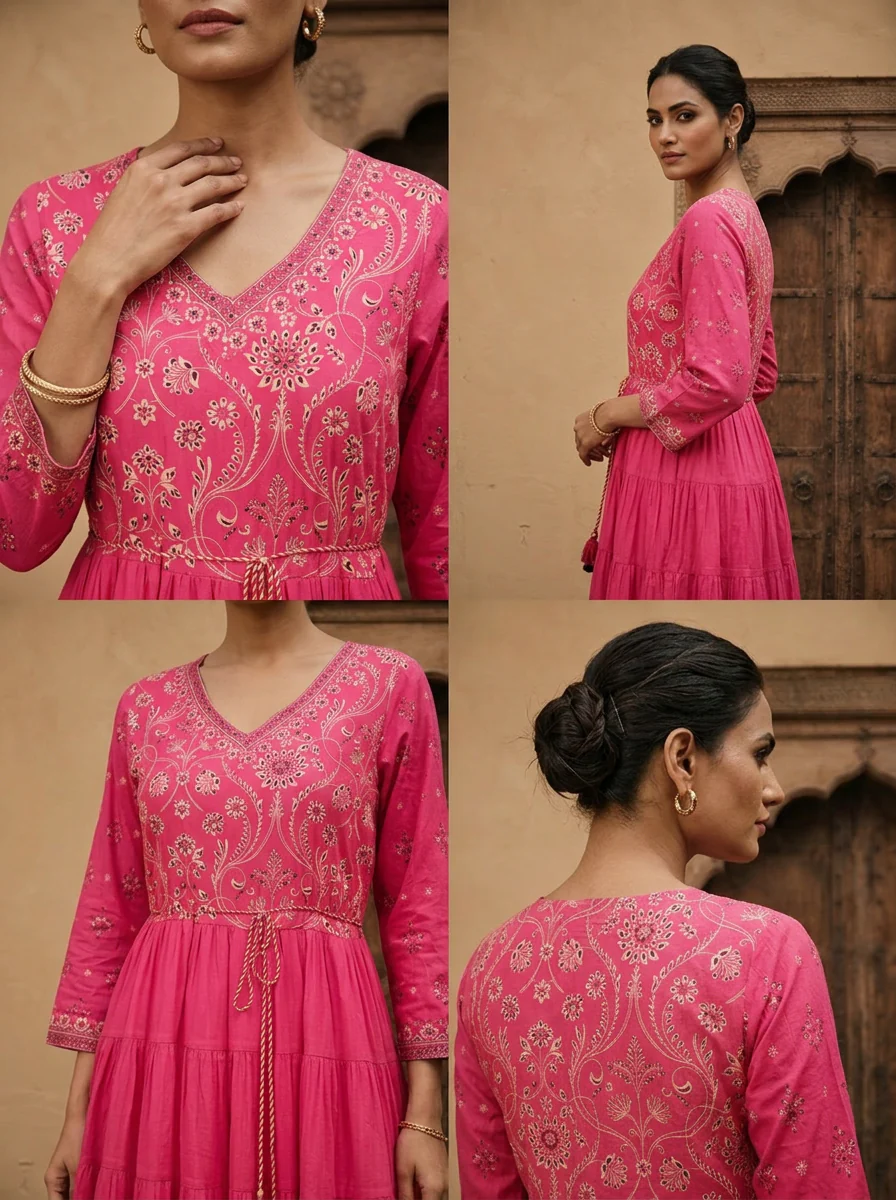 Rose Pink Cotton Floral Printed Dress - Image 5
