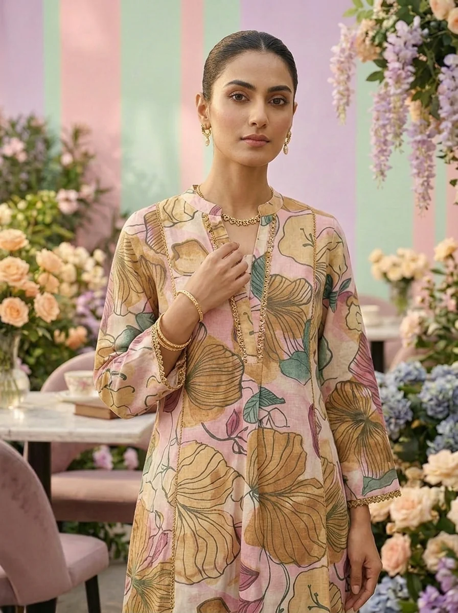 Rose Pink Cotton Floral Printed Two Piece Set - Image 4