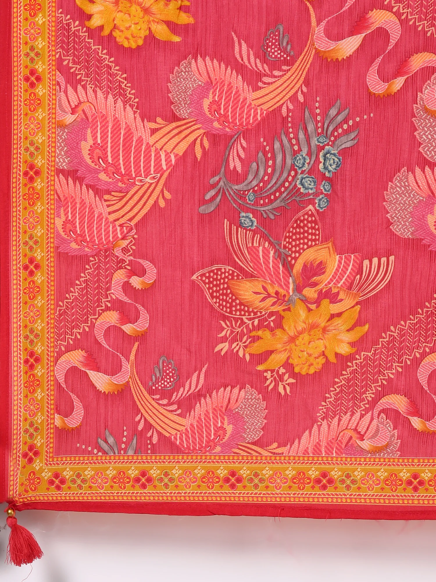 Rose Pink Dola Silk Floral Digital Print Three Piece Set - Image 7