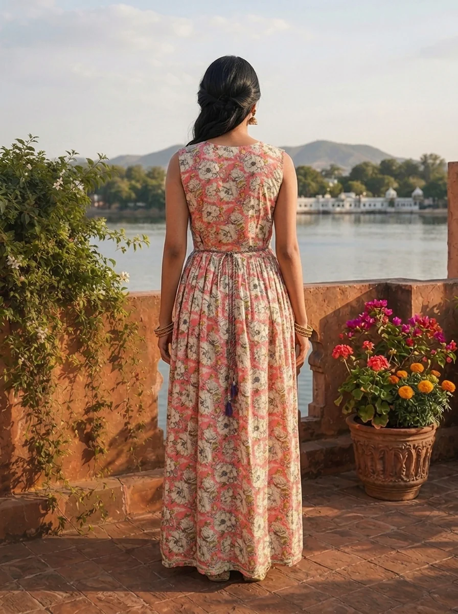 Rose Pink Rayon Vintage Floral Printed Dress - Image 2
