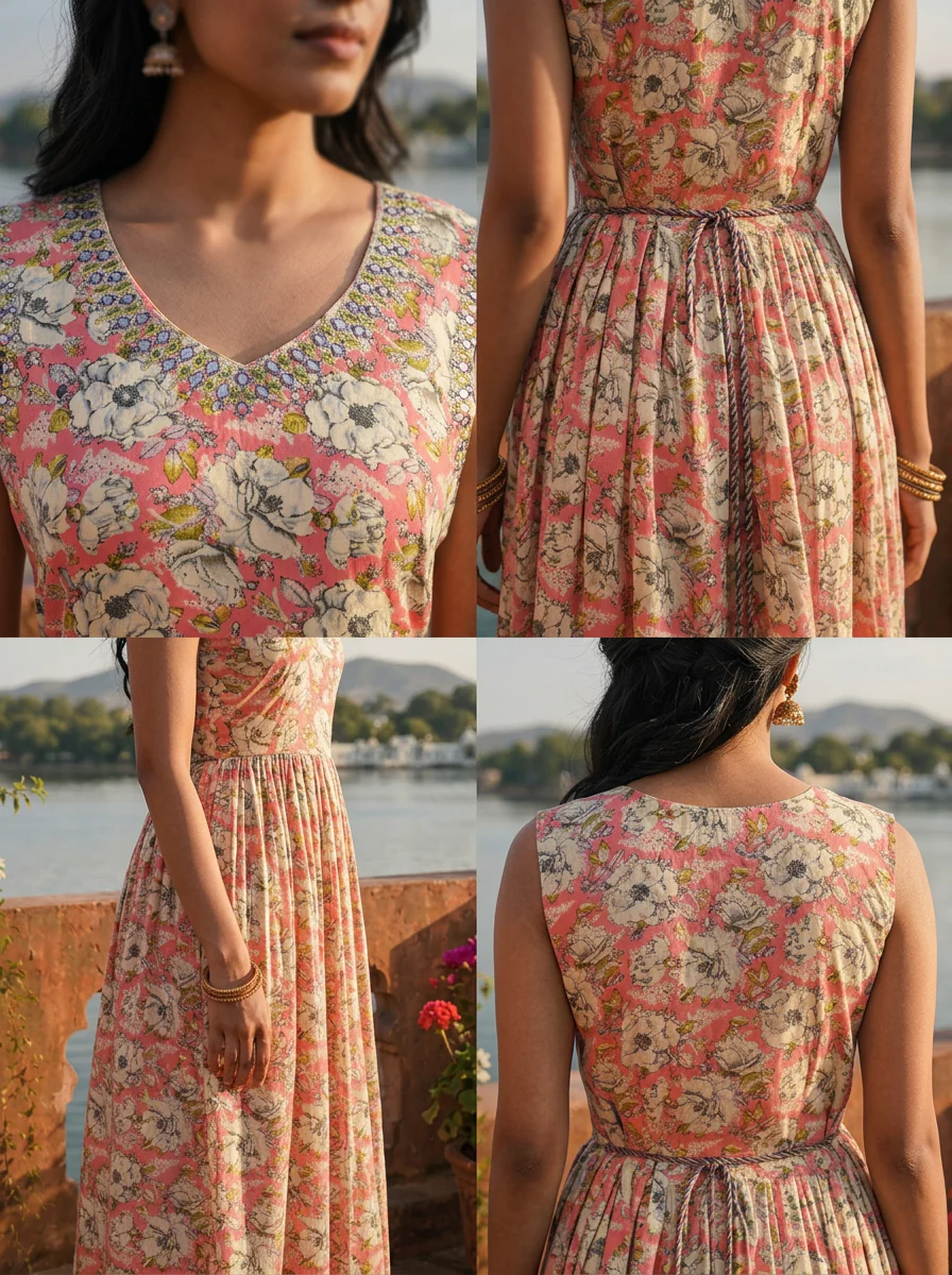 Rose Pink Rayon Vintage Floral Printed Dress - Image 5