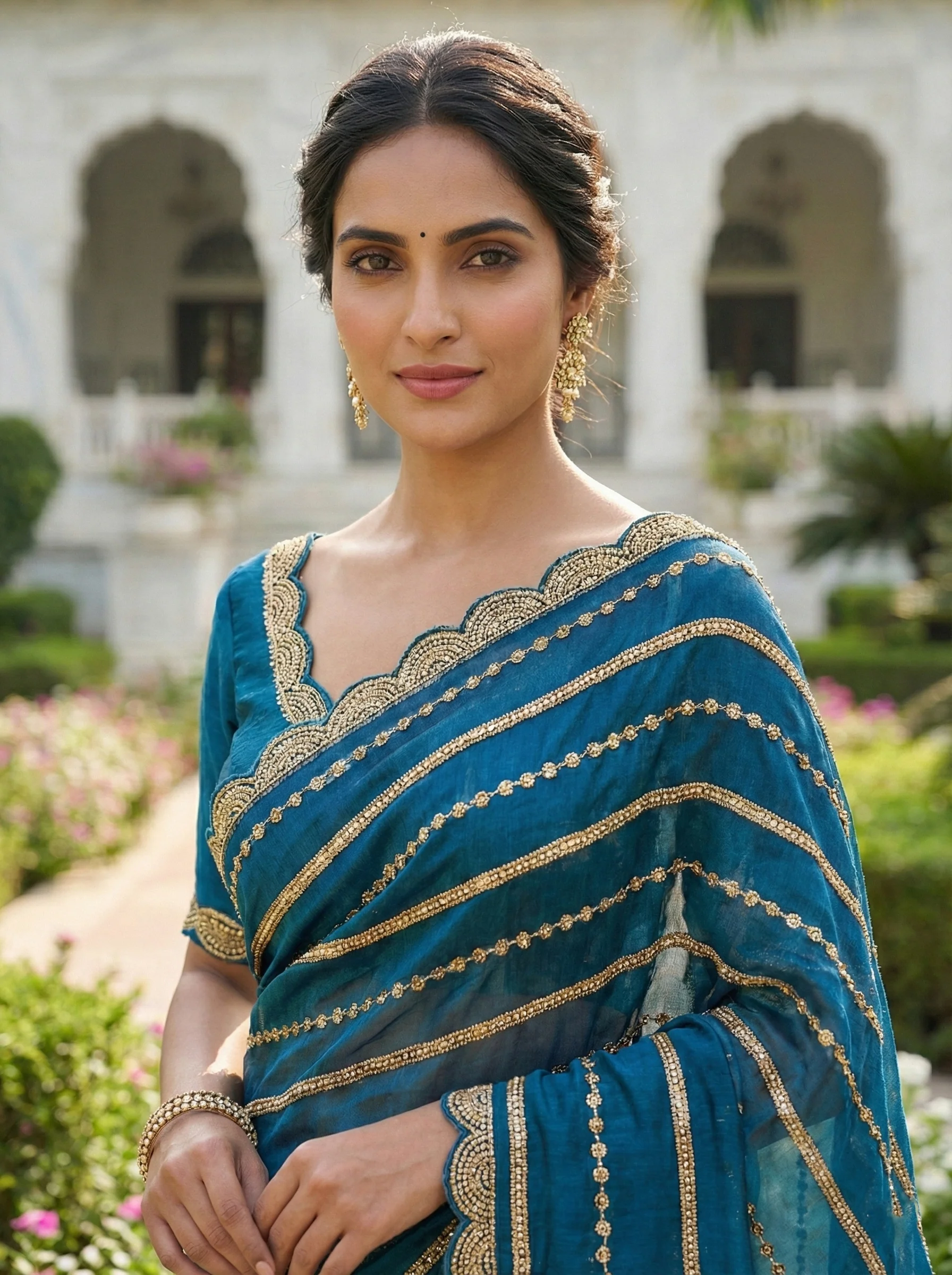 Royal Blue Tissue Stone Hand Embroidery Saree - Image 2