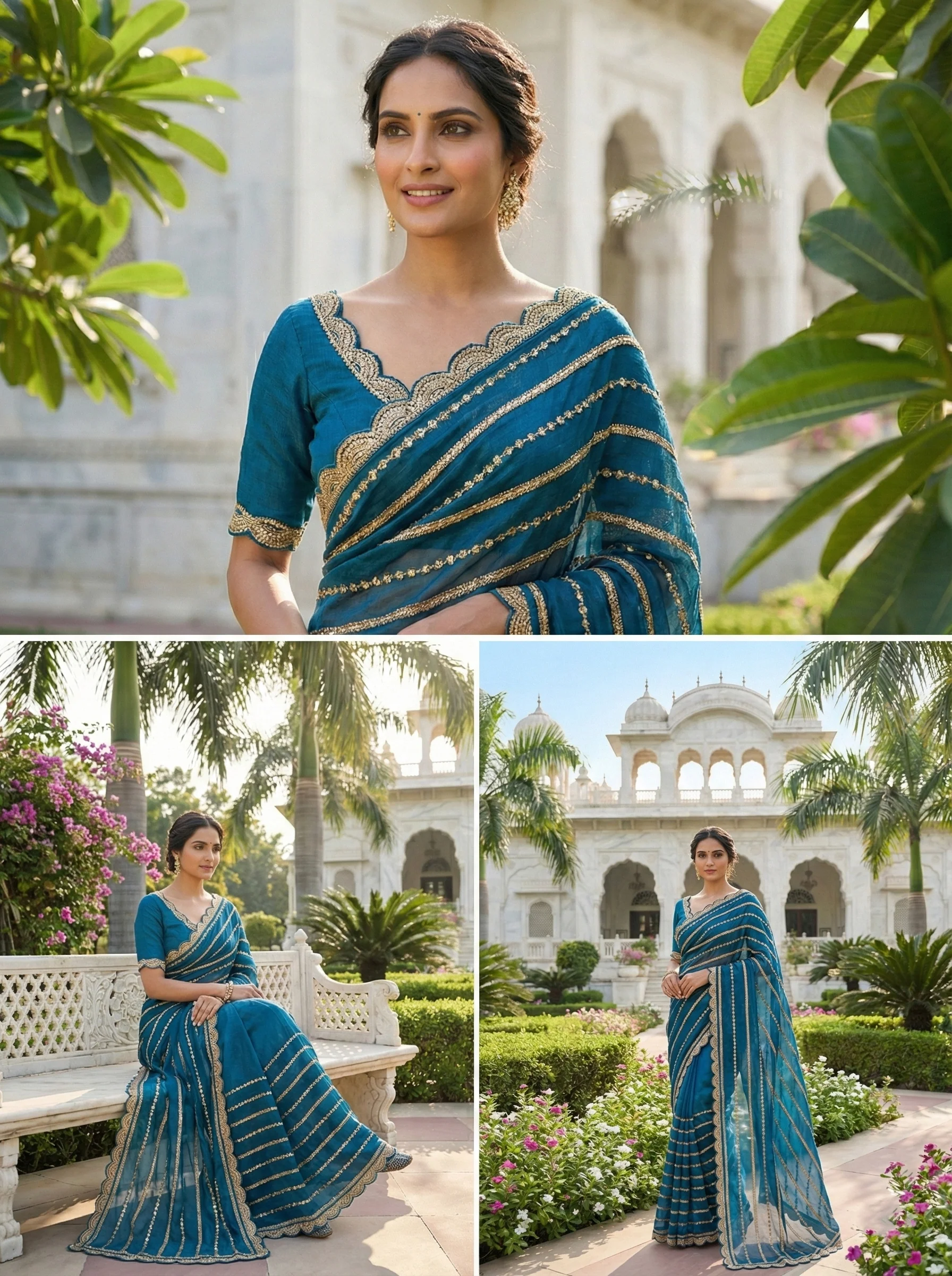Royal Blue Tissue Stone Hand Embroidery Saree - Image 3