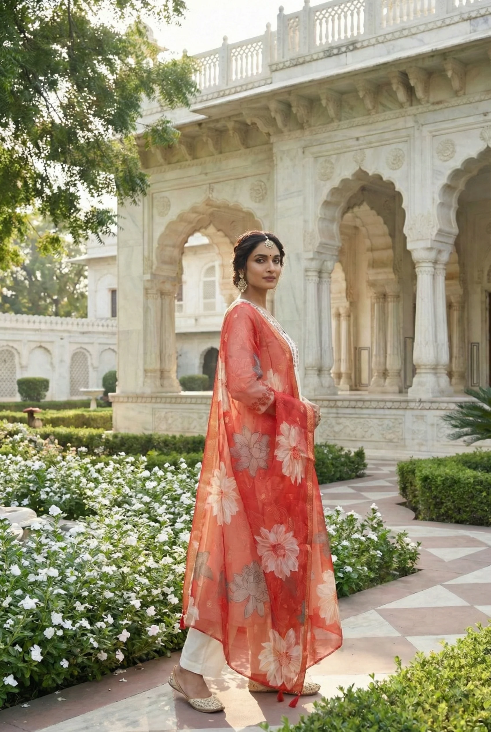 Rust Chanderi Hand Embroidery Three Piece Set - Image 2