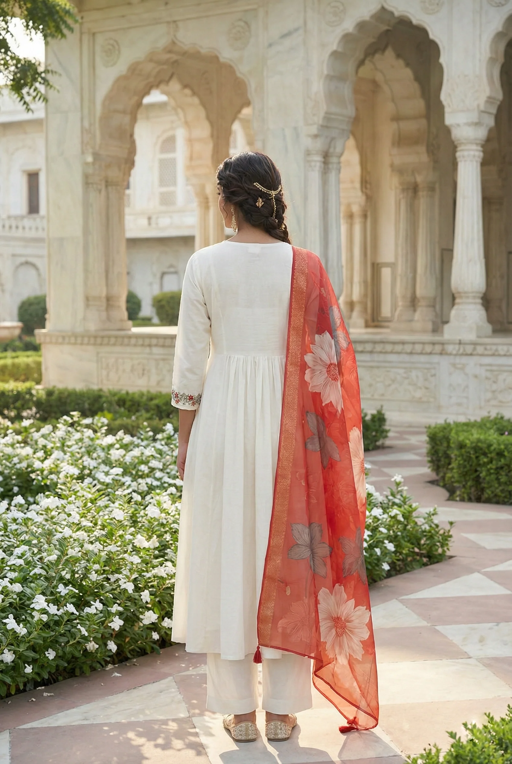 Rust Chanderi Hand Embroidery Three Piece Set - Image 3