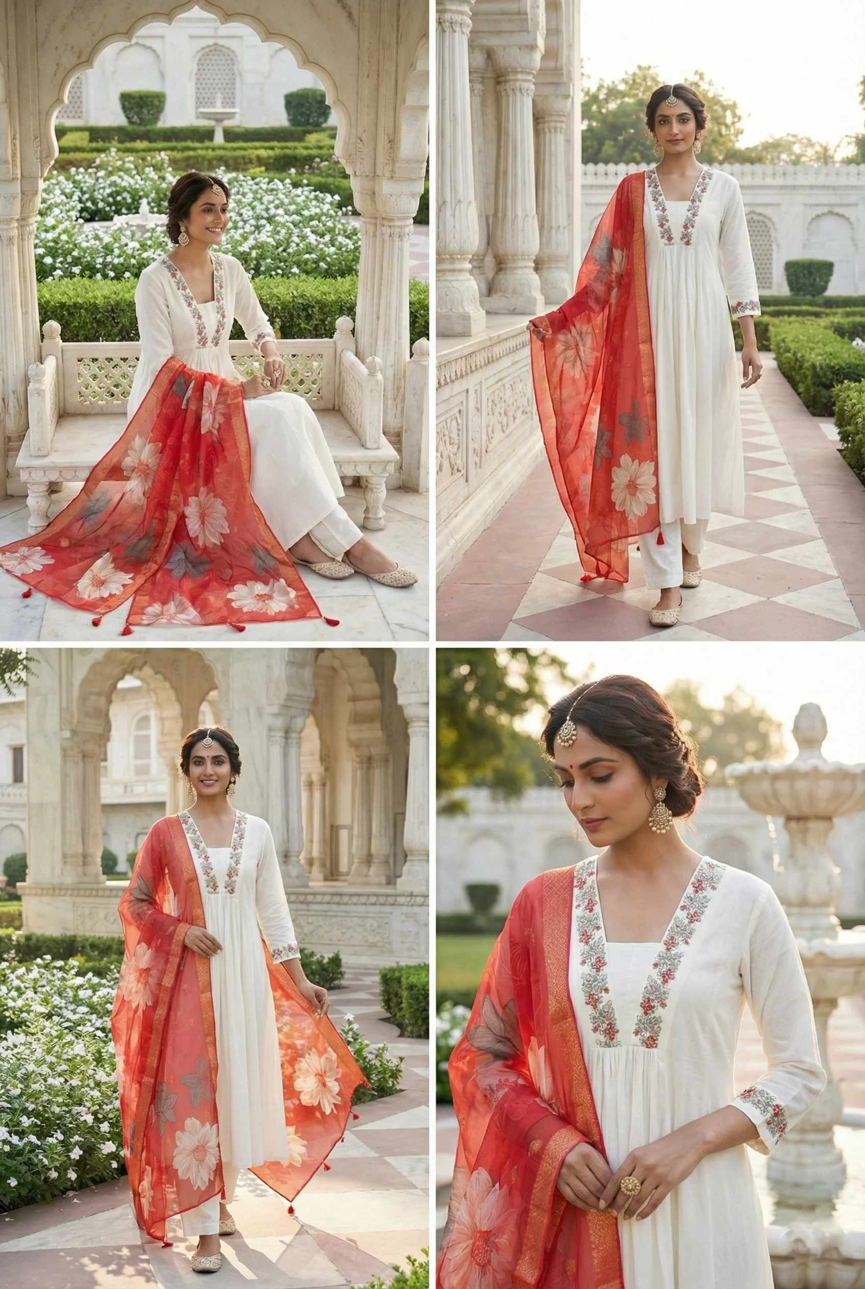 Rust Chanderi Hand Embroidery Three Piece Set - Image 4