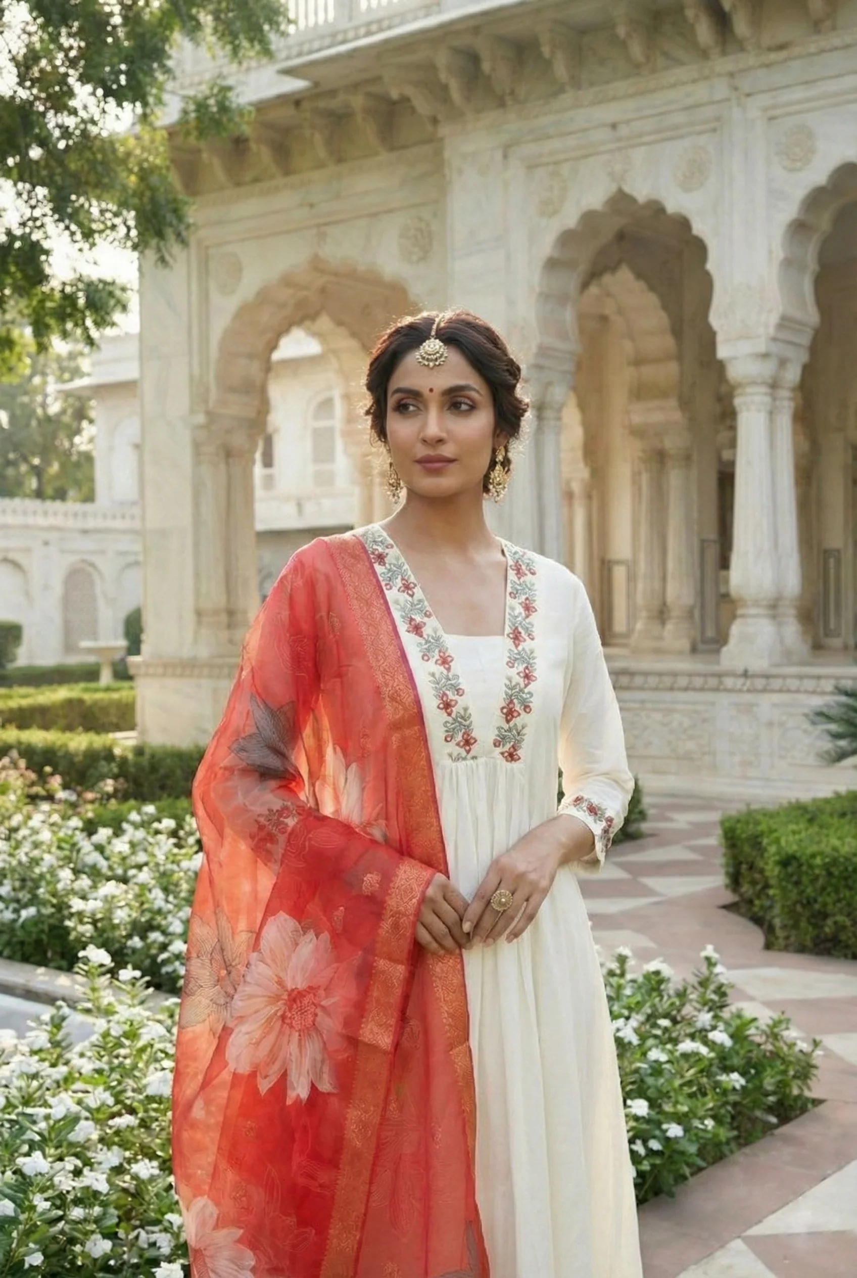 Rust Chanderi Hand Embroidery Three Piece Set - Image 5