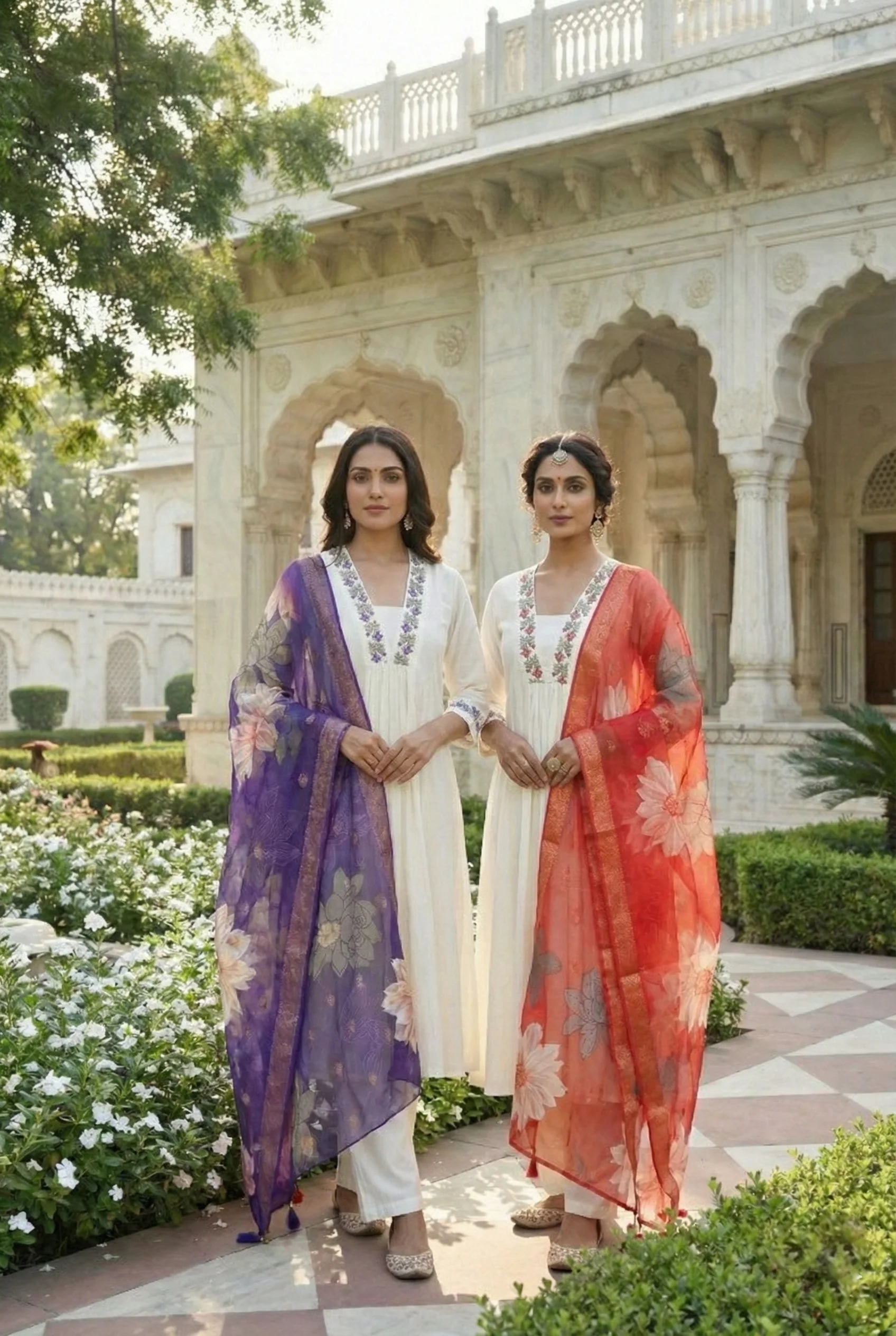 Rust Chanderi Hand Embroidery Three Piece Set - Image 6