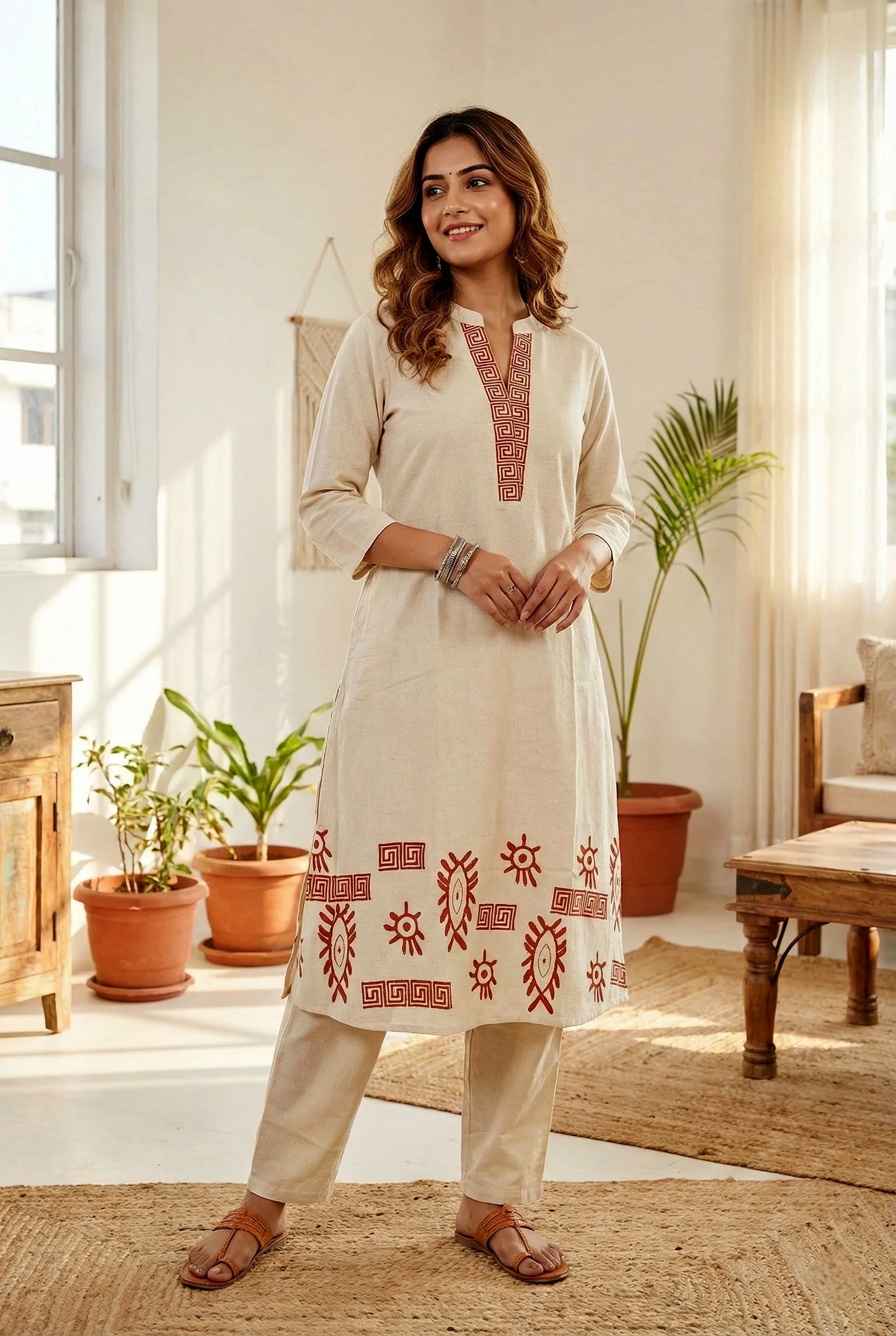 Rust Cotton Printed Two Piece Set
