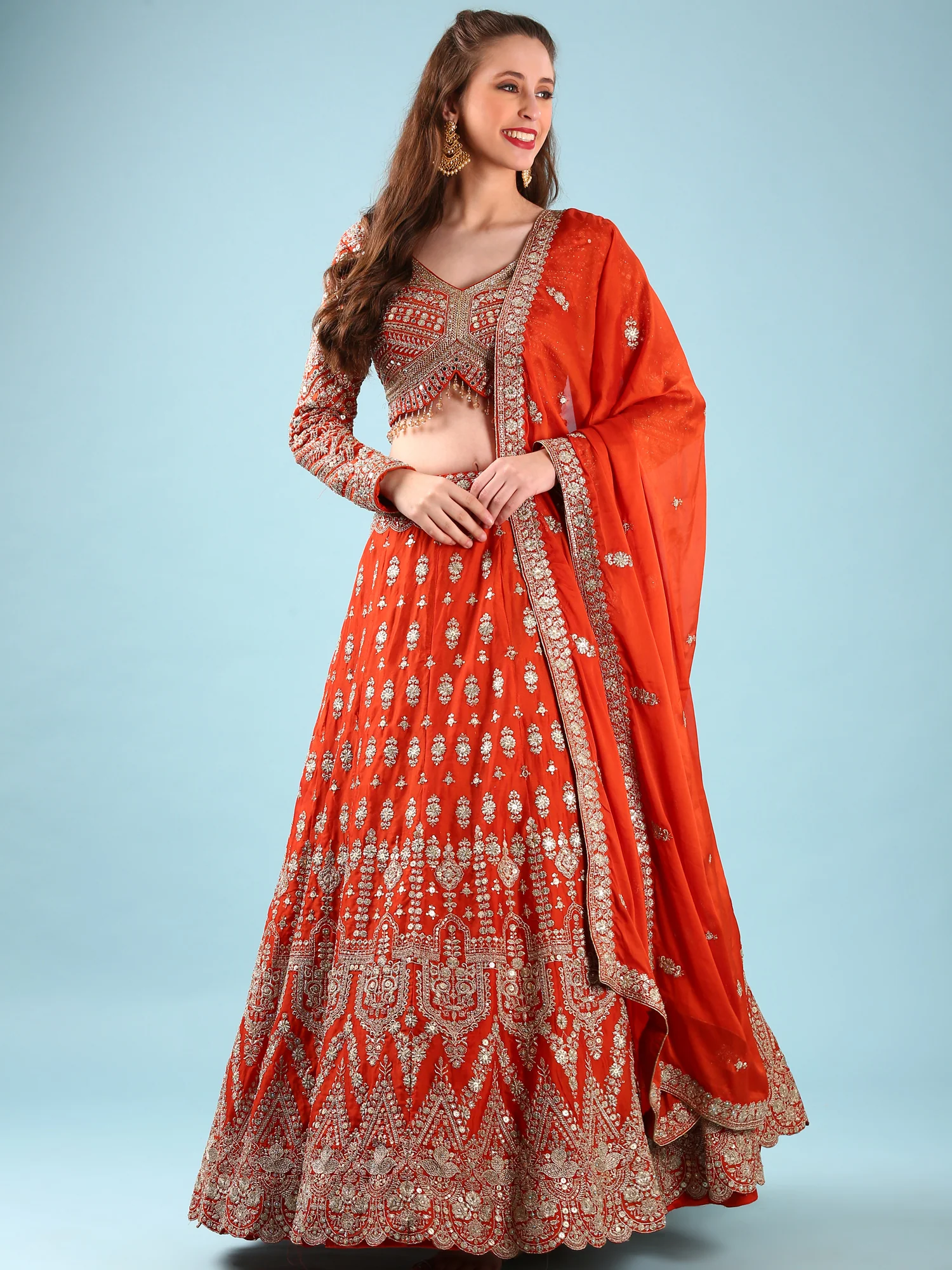 Rust Georgette Hand Embroidery Ghagra Set - Image 5