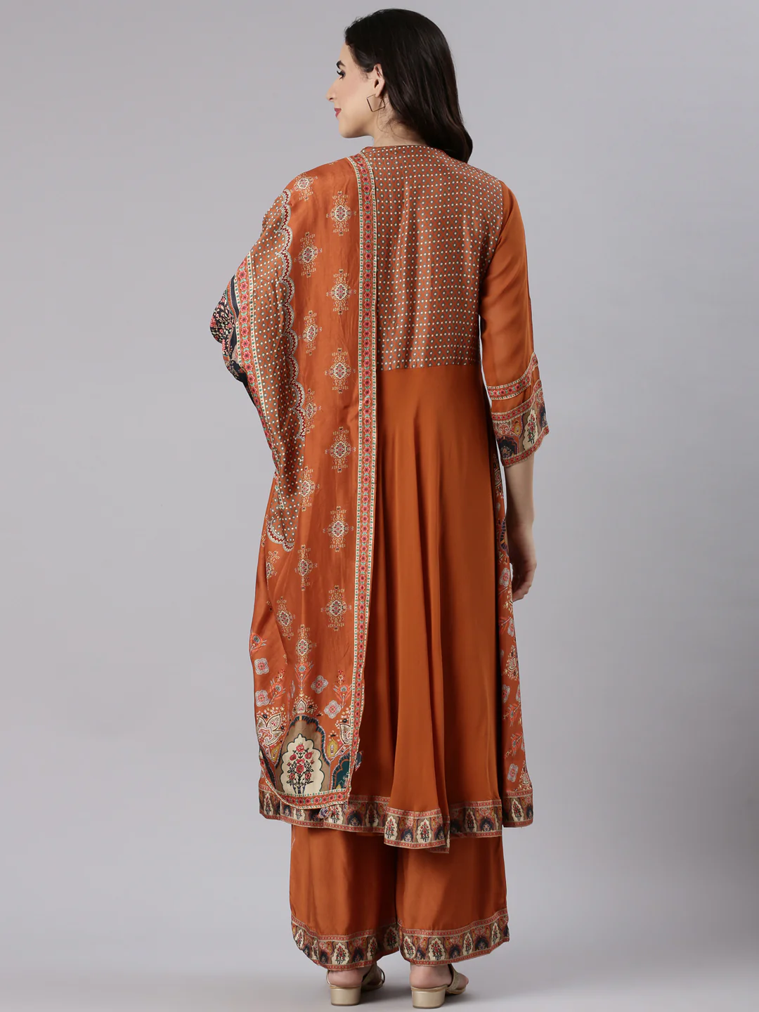 Rust Georgette Printed Three Piece Set - Image 3