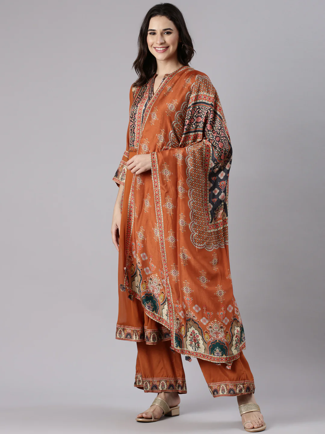 Rust Georgette Printed Three Piece Set - Image 5