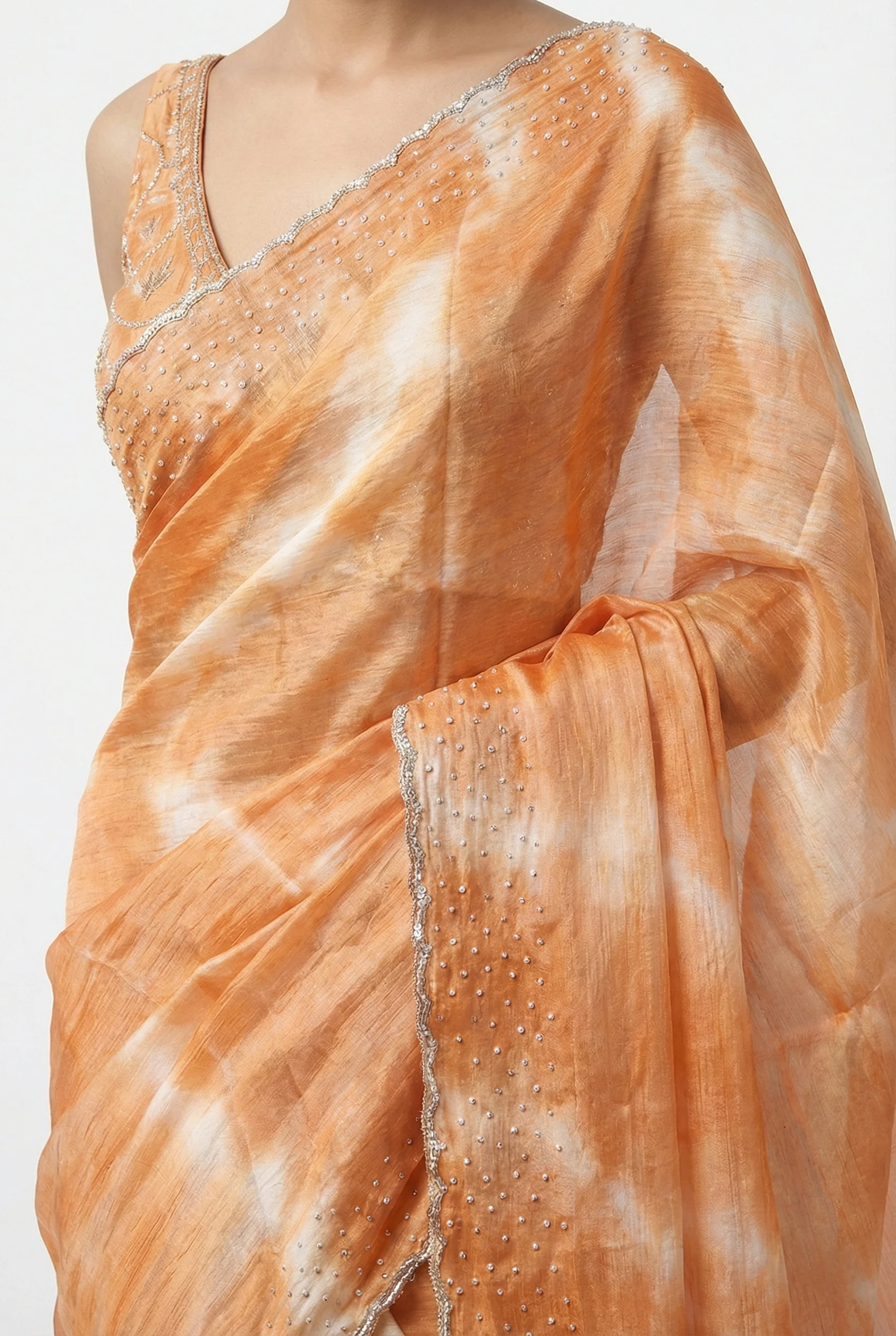 Rust Jimmy Choo Stone Embroidery Saree - Image 3