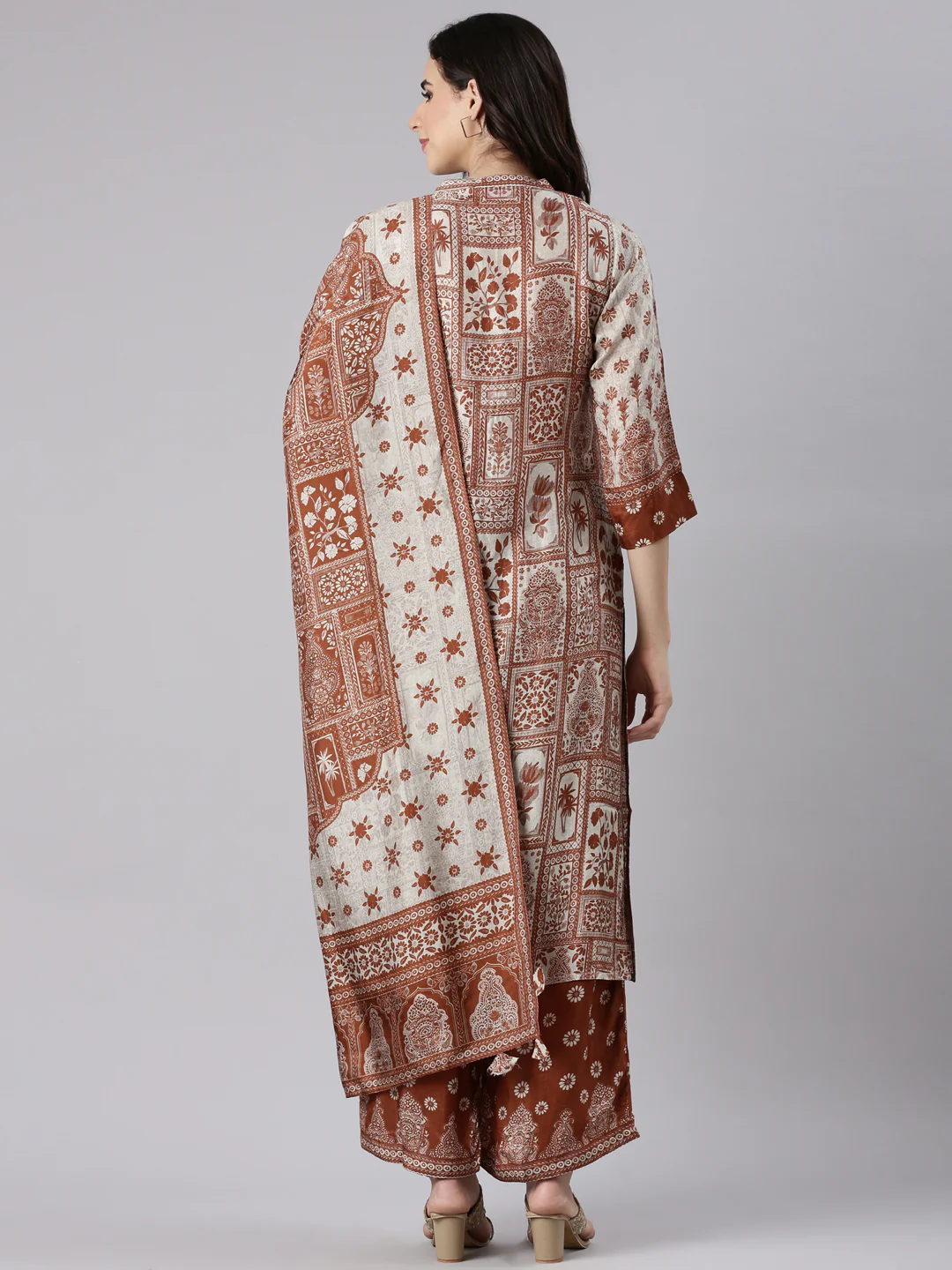Rust Muslin Printed Three Piece Set - Image 3