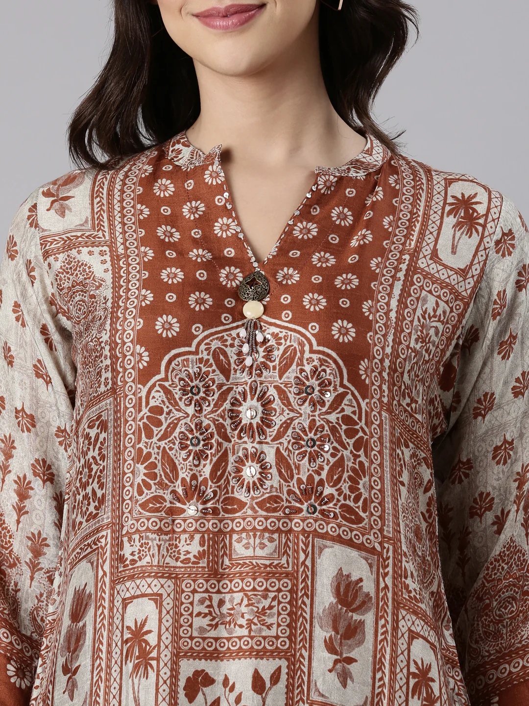 Rust Muslin Printed Three Piece Set - Image 4