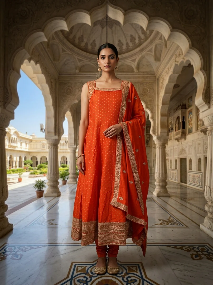 Rust Silk Zari Embroidery Three Piece Set