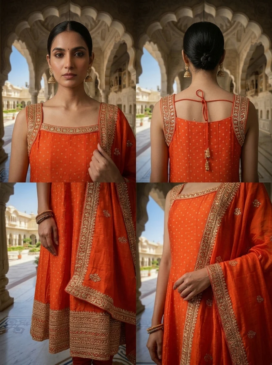Rust Silk Zari Embroidery Three Piece Set - Image 5