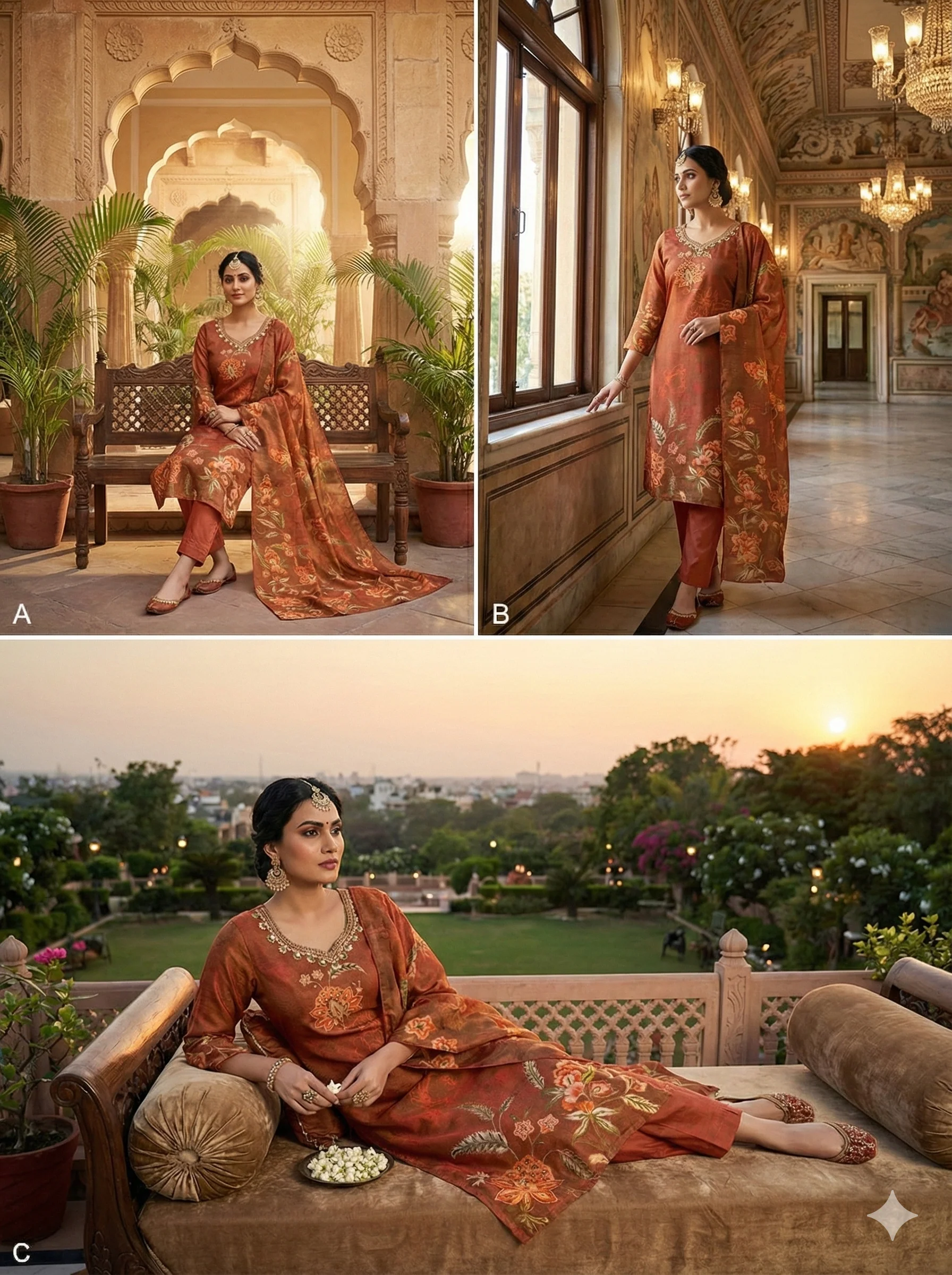 Rust Tissue Floral Printed Three Piece Set - Image 4