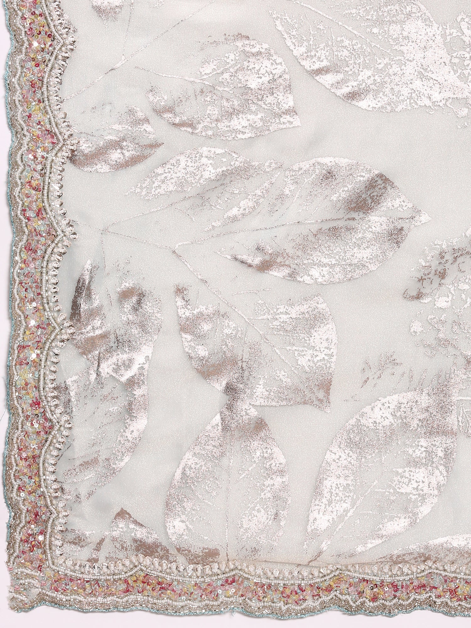 Sea Blue Tissue Sequins Embroidery Saree - Image 6