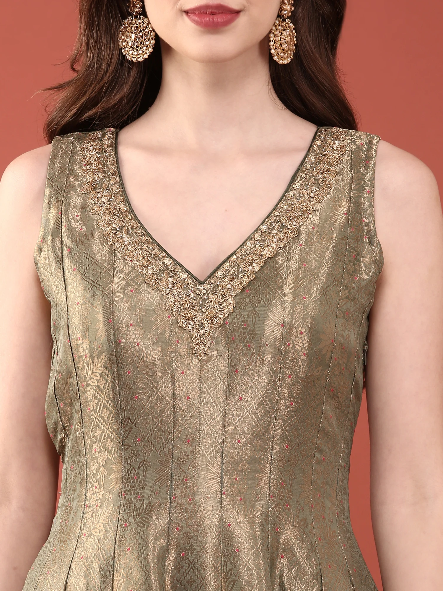 Sea Green Banaras Silk Anarkali Set - Image 4