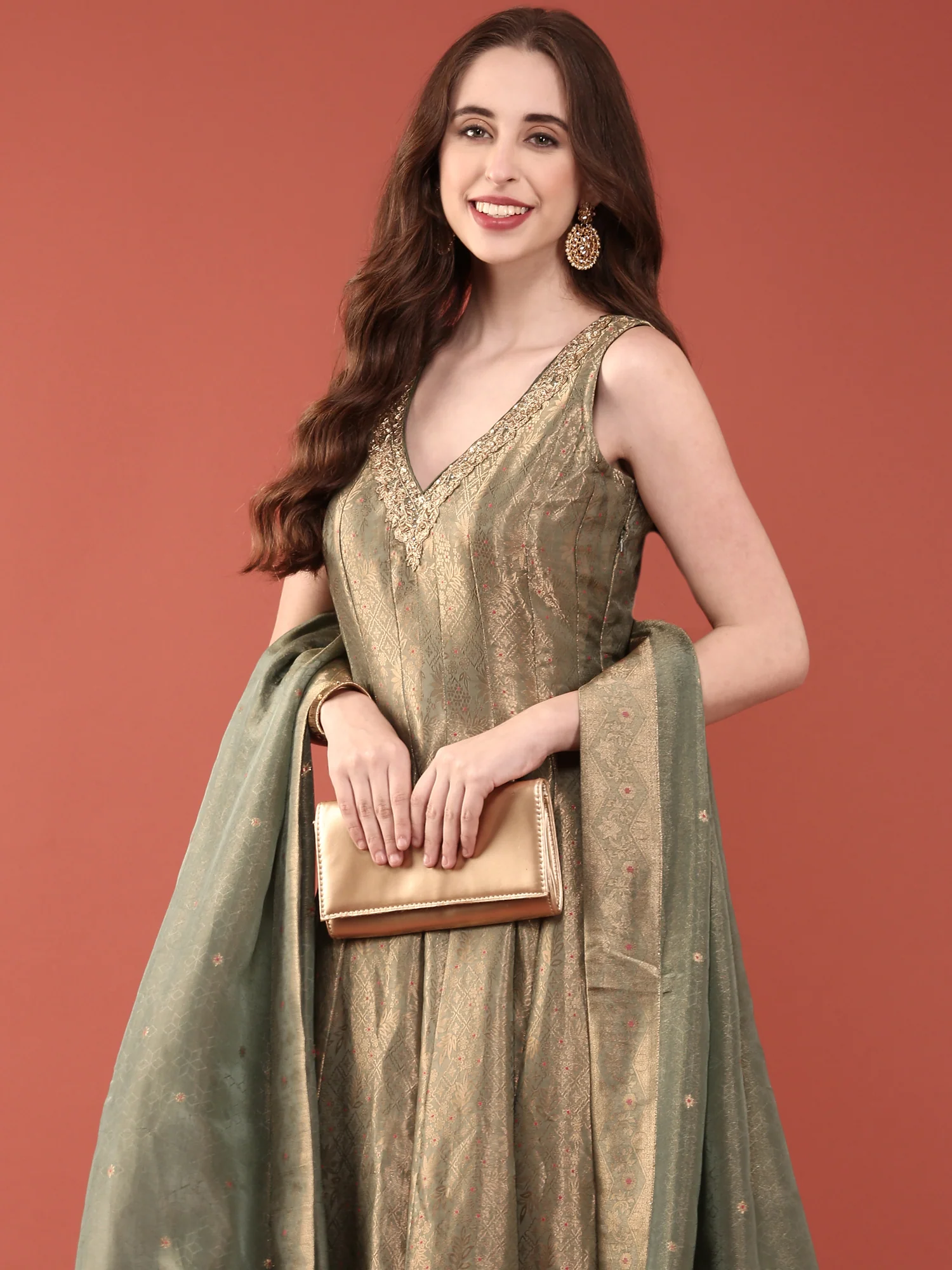 Sea Green Banaras Silk Anarkali Set - Image 6